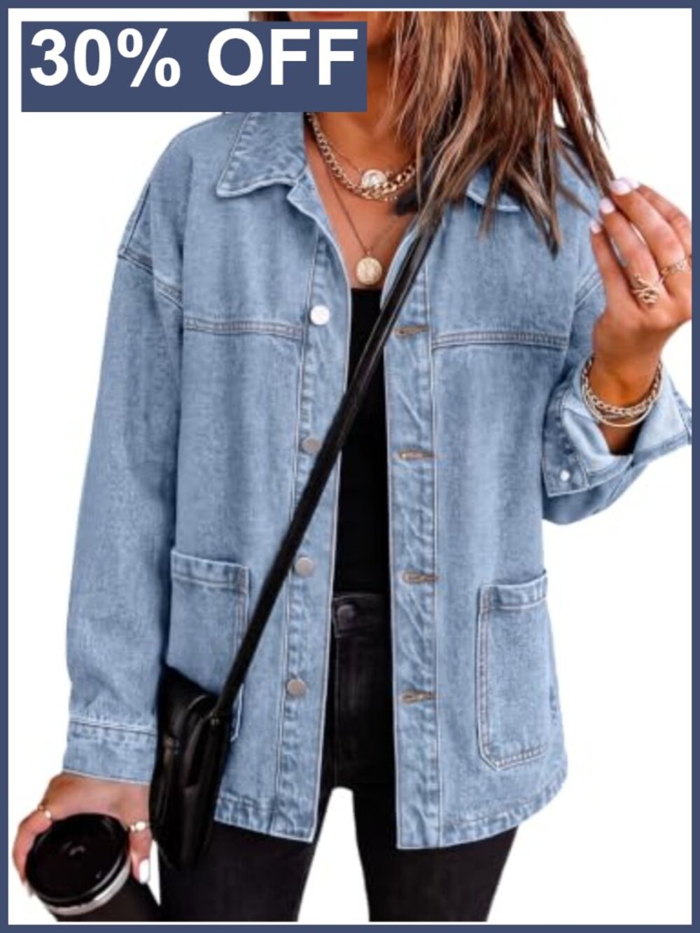 Oversized Boyfriend Denim Jacket 100% Cotton Button Down Shacket